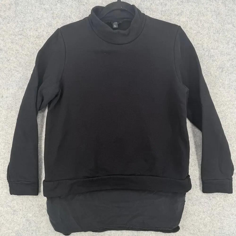 COS Layered Soft Cotton Silk Black Mock Neck Sweatshirt Women's Size SMALL